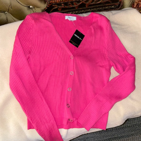 Forever 21 hot pink ribbed cardigan - Picture 2 of 2